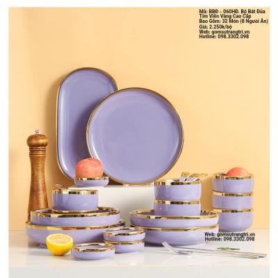 BỘ BÁT ĐŨA TÍM VIỀN VÀNG CAO CẤP